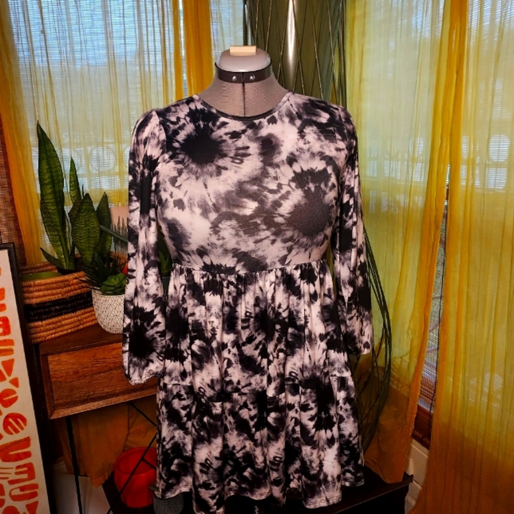 Kaleidoscope Long Sleeved Tie Dye Dress by BLUSH by US ANGELS